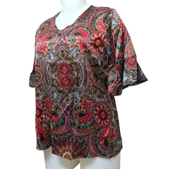 Floral & Geometric Design V-Neck Ruffled Sleeve Bohemian Women Blouse (XL) NEW - Picture 5 of 13